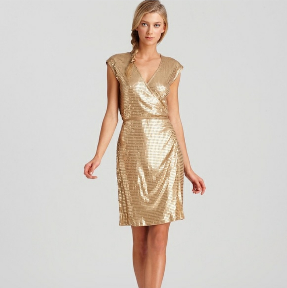 MICHAEL Michael Kors Gold Sequin Wrap Mini Dress